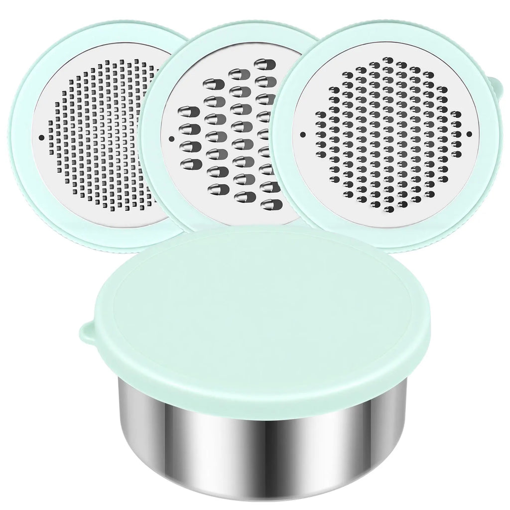 4-in-1 Cheese Grater Stainless Steel Food Shredder With Container – Green