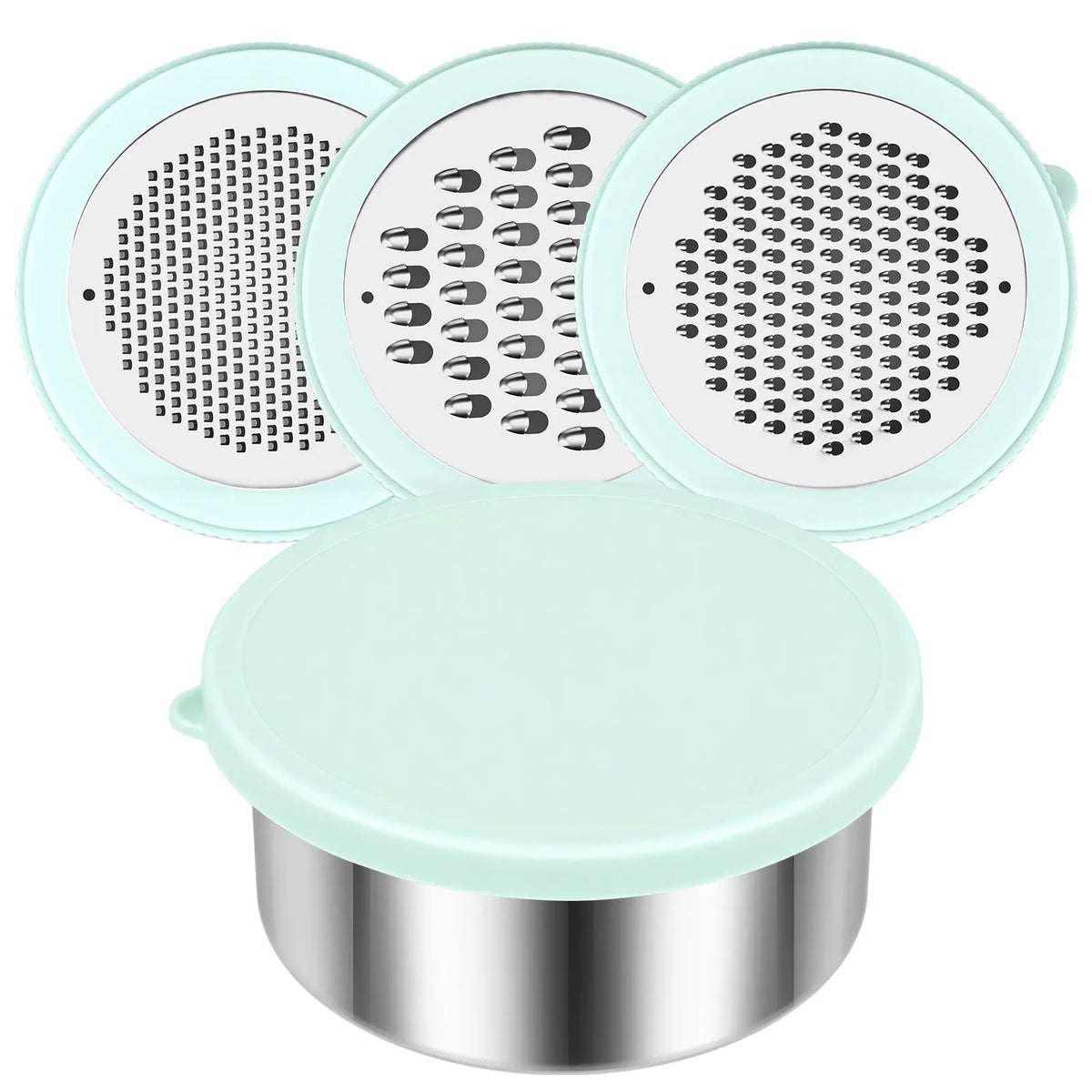 4-in-1 Cheese Grater Stainless Steel Food Shredder With Container – Green