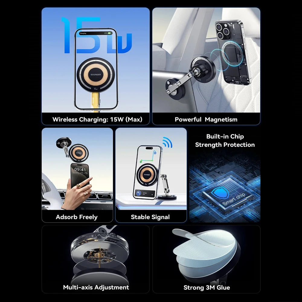 Car Phone Holder 360 Degree Rotating Aluminium Dashboard Mount Adjustable Navigation Stand - No Wireless Charger