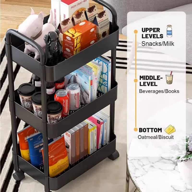 5 Tier Rolling Storage Trolley Cart Mobile Plastic Organiser Shelf with Wheels – Black