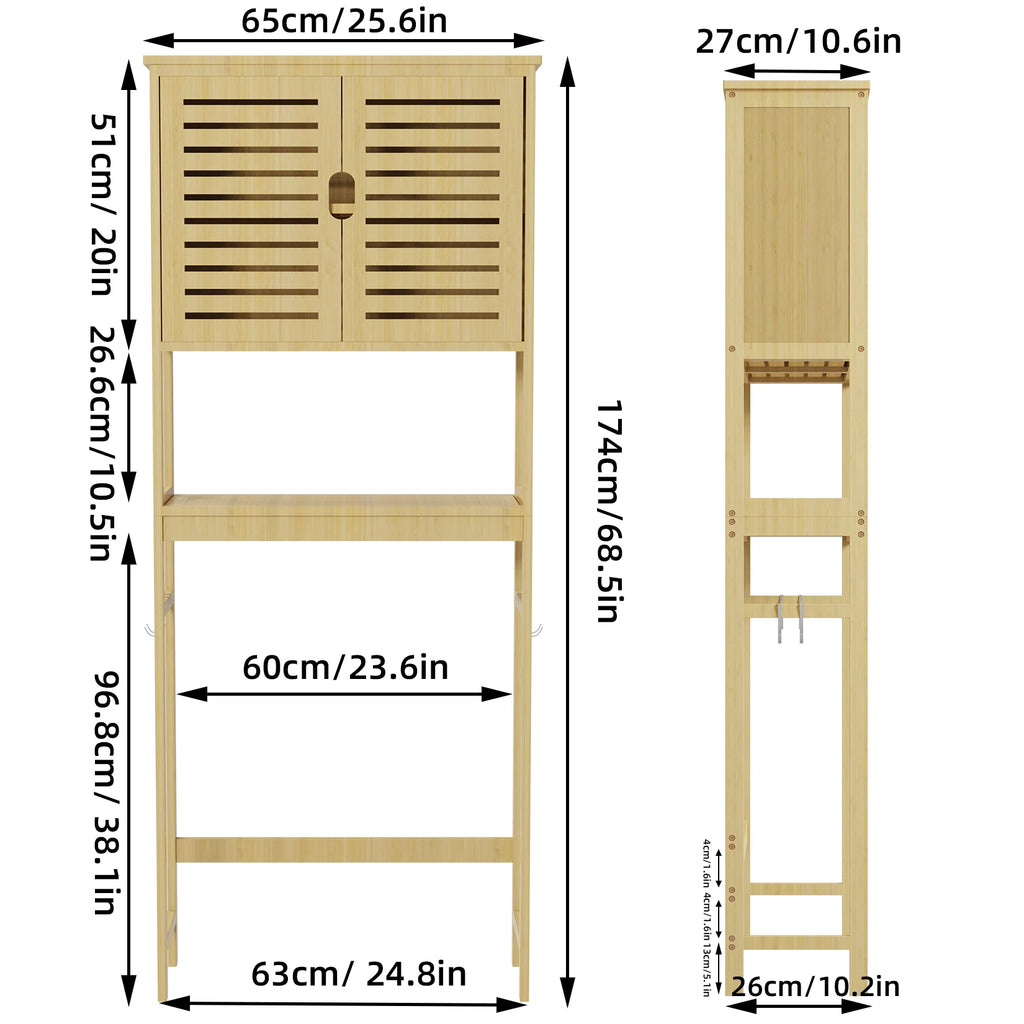 Over the Toilet Storage Cabinet with Adjustable Shelves Freestanding Bamboo Bathroom Organizer – Natural Wood
