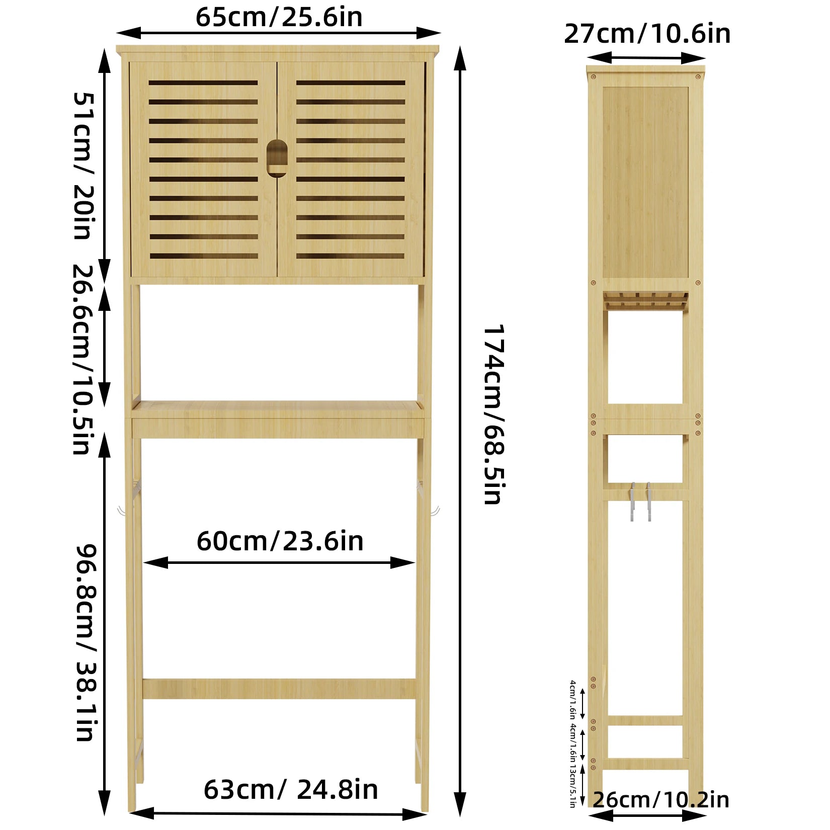 Over the Toilet Storage Cabinet with Adjustable Shelves Freestanding Bamboo Bathroom Organizer – Natural Wood