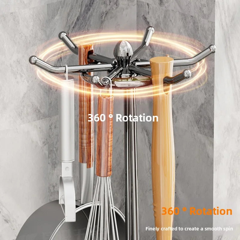 Rotating Kitchen Utensil Holder with Drip Tray 360° Metal Countertop Storage Rack – Black