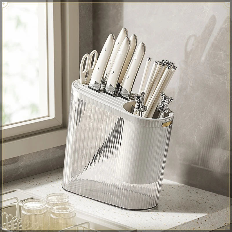 Knife Holder PP Countertop Storage Rack Detachable Kitchen Utensil Organiser - Grey