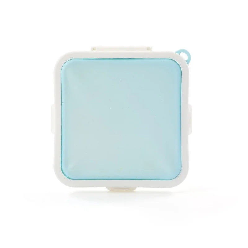 Silicone Sandwich Lunch Box Reusable Food Storage Container Microwave Safe Bento Box with Protective Lid – Blue