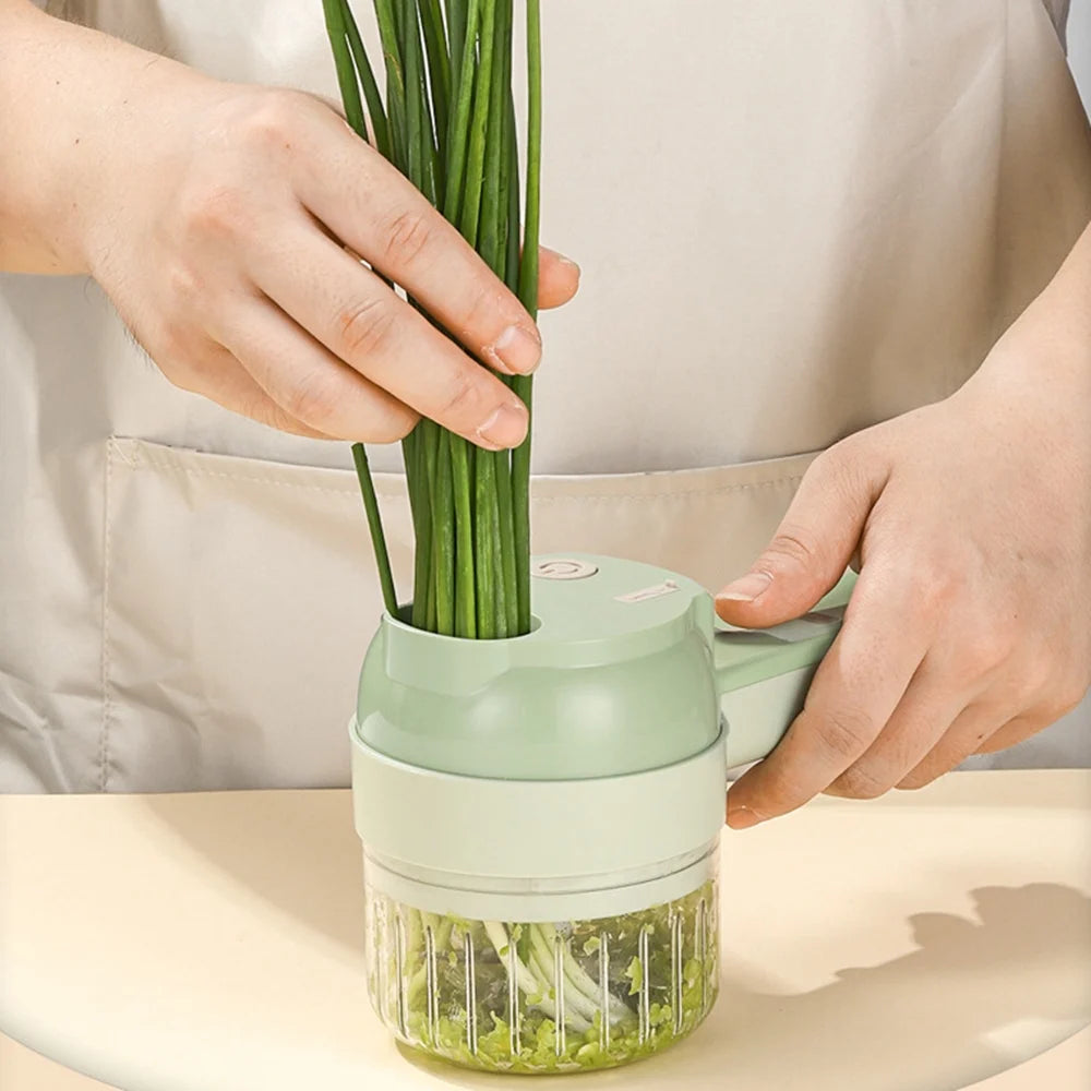 Electric Vegetable Slicer 4 in 1 USB Rechargeable Food Chopper Garlic Crusher Meat Grinder – Green