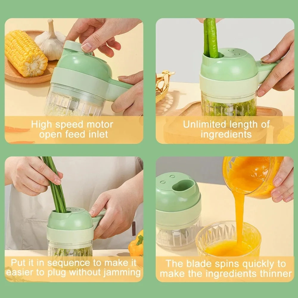 Electric Vegetable Slicer 4 in 1 USB Rechargeable Food Chopper Garlic Crusher Meat Grinder – Beige