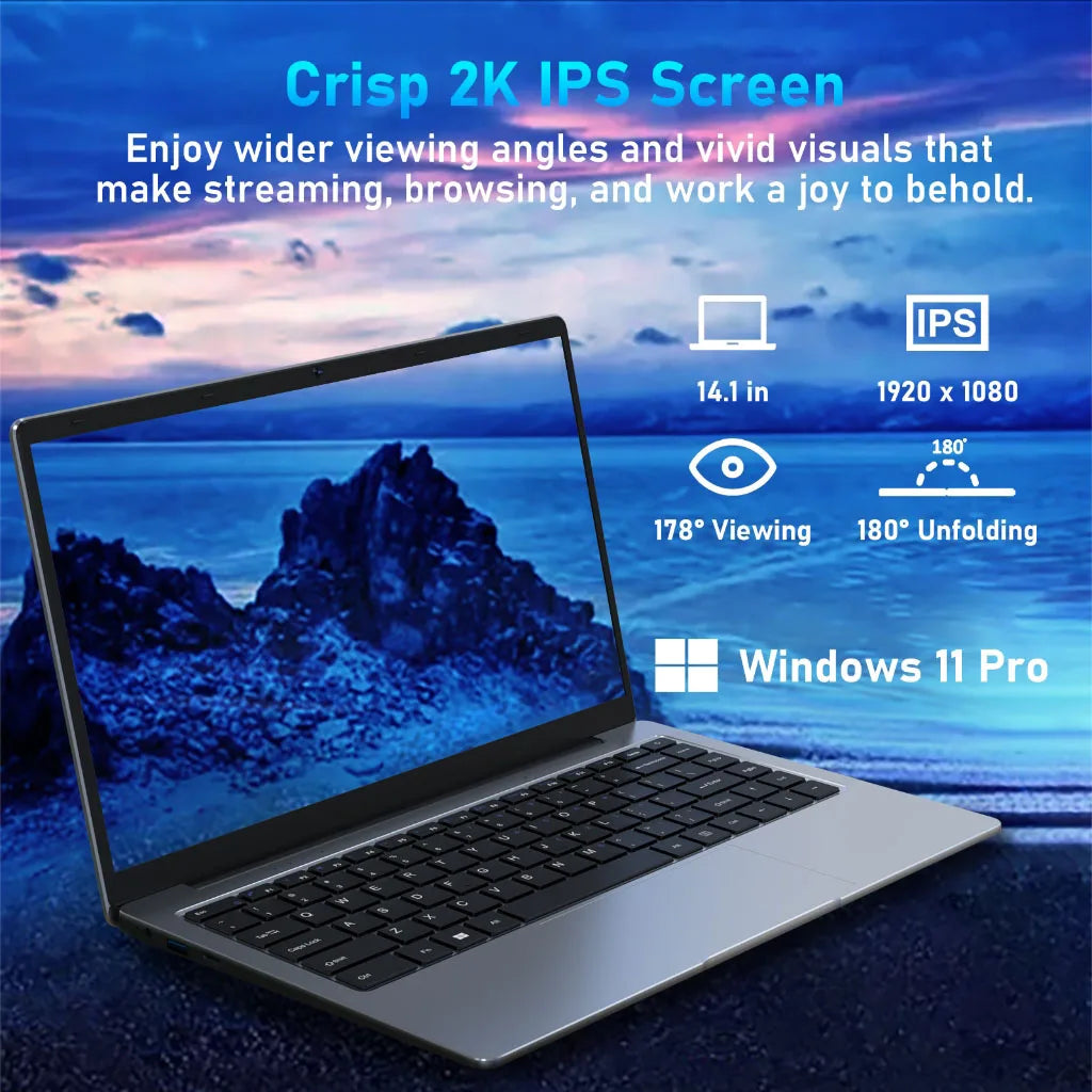 Laptop Computer 14.1 Inch Full HD IPS Display 16GB RAM 2TB SSD Windows 11
