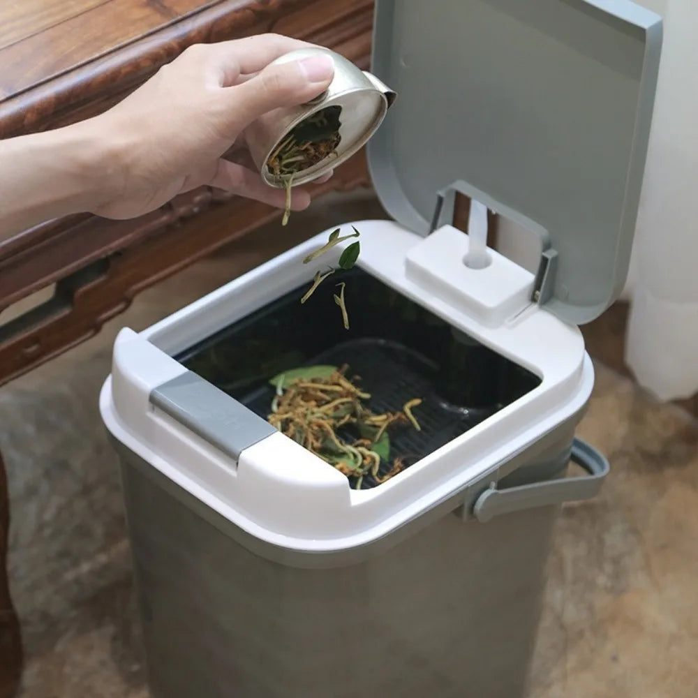 10L Tea Residue Waste Bucket Leak-Proof Kitchen Compost Bin with Removable Inner Container – Grey