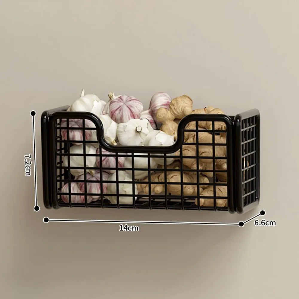 Cabinet Door Storage Rack Wall Mounted Punch Free Kitchen Organiser with 2 Adhesive Hooks – Black