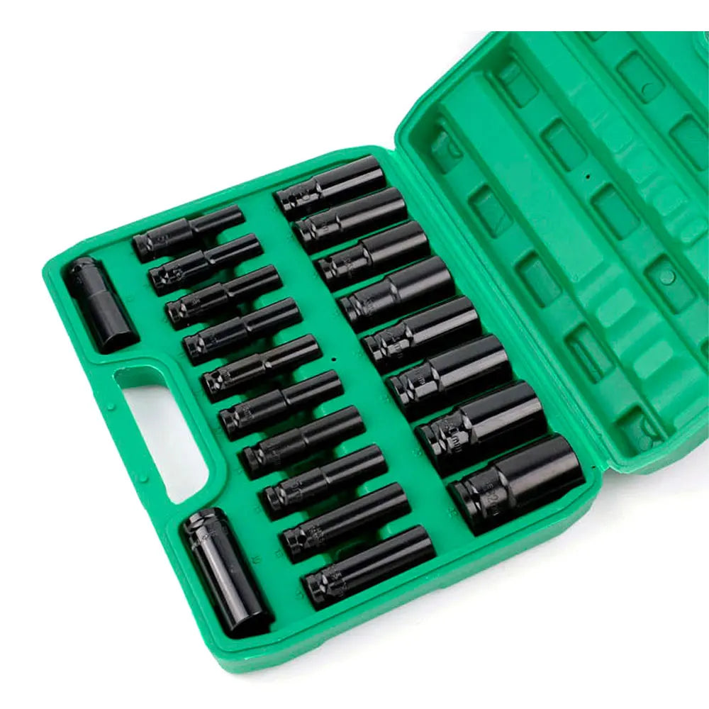 1/2" Drive Socket Set 20PCS Metric Deep Sockets 6-Point Impact with Portable Storage Case