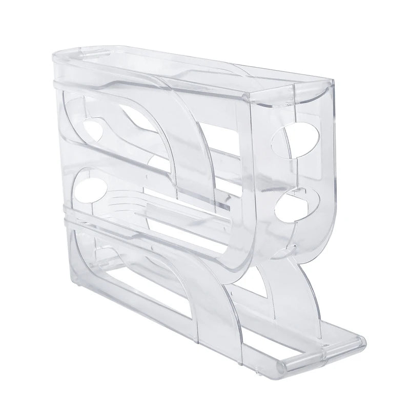 4 Tier Automatic Roll-Out Egg Storage Rack Refrigerator Egg Organizer Holder for Up to 30 Eggs – Transparent