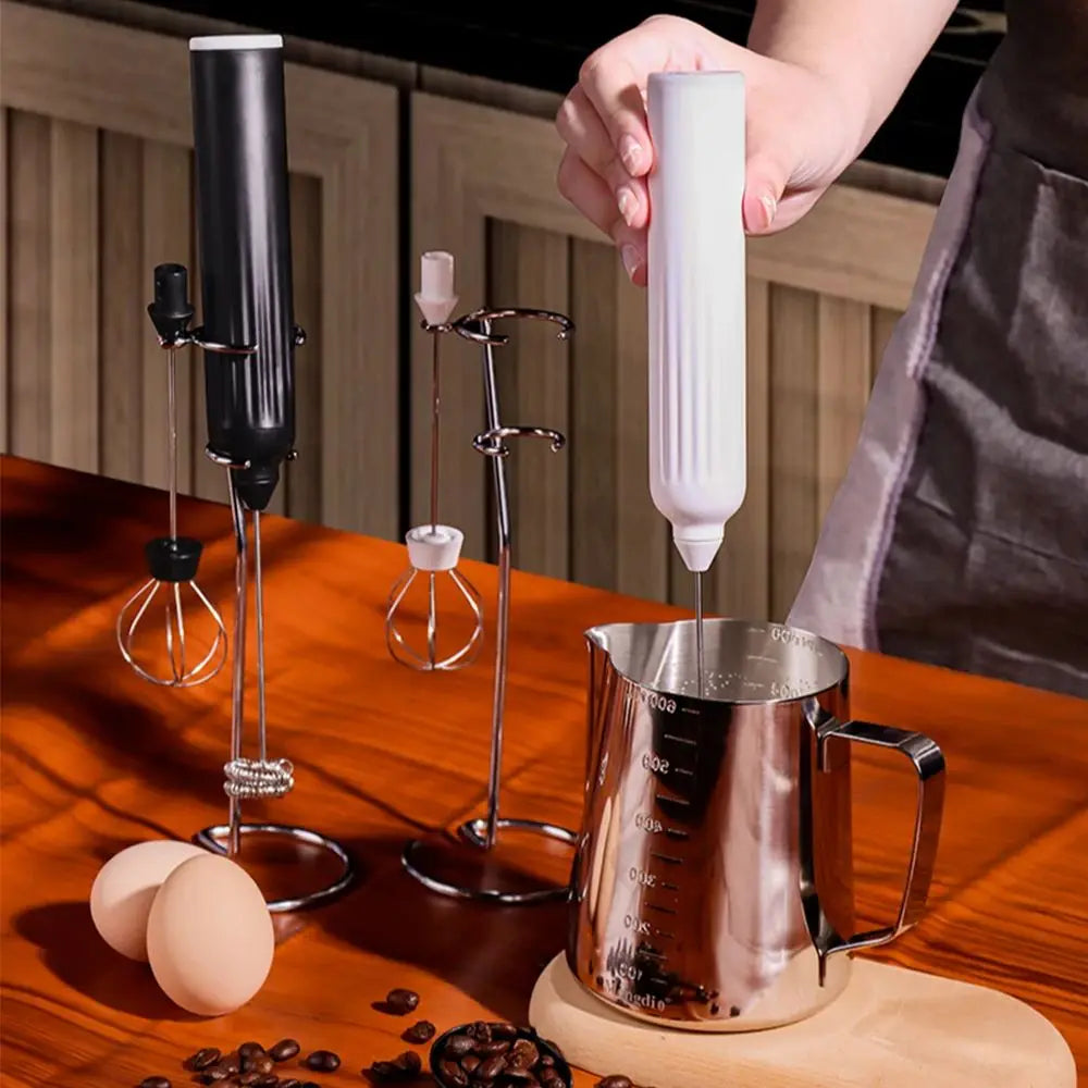 Electric Milk Frother 3-Speed USB Rechargeable Coffee Foamer Whisk Mixer with Stand – Green