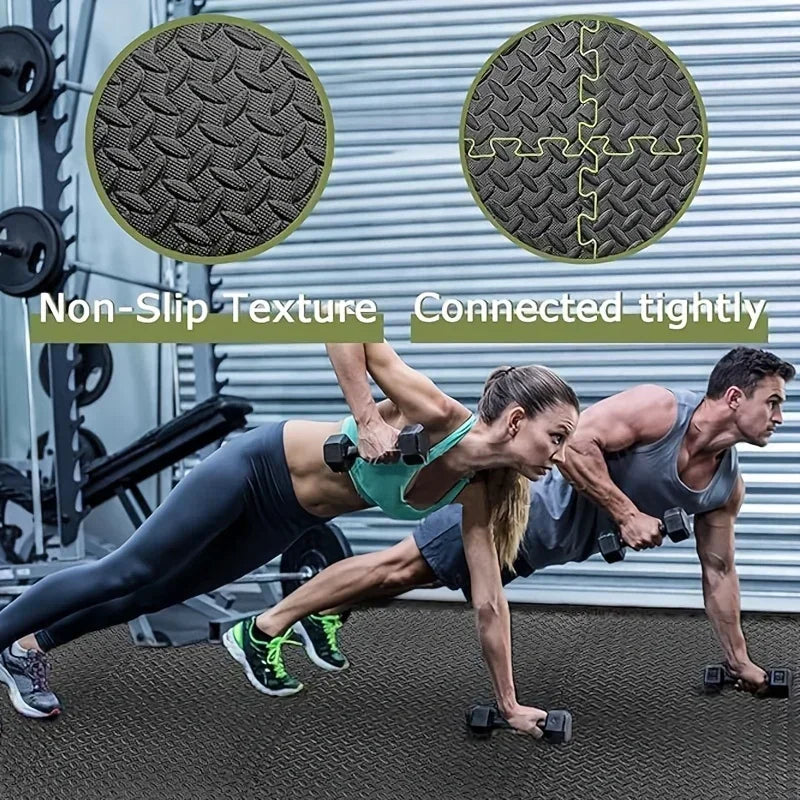 Interlocking Foam Floor Tiles 16 Piece Set Thickened 10mm Soft Fitness Training Mat - Black