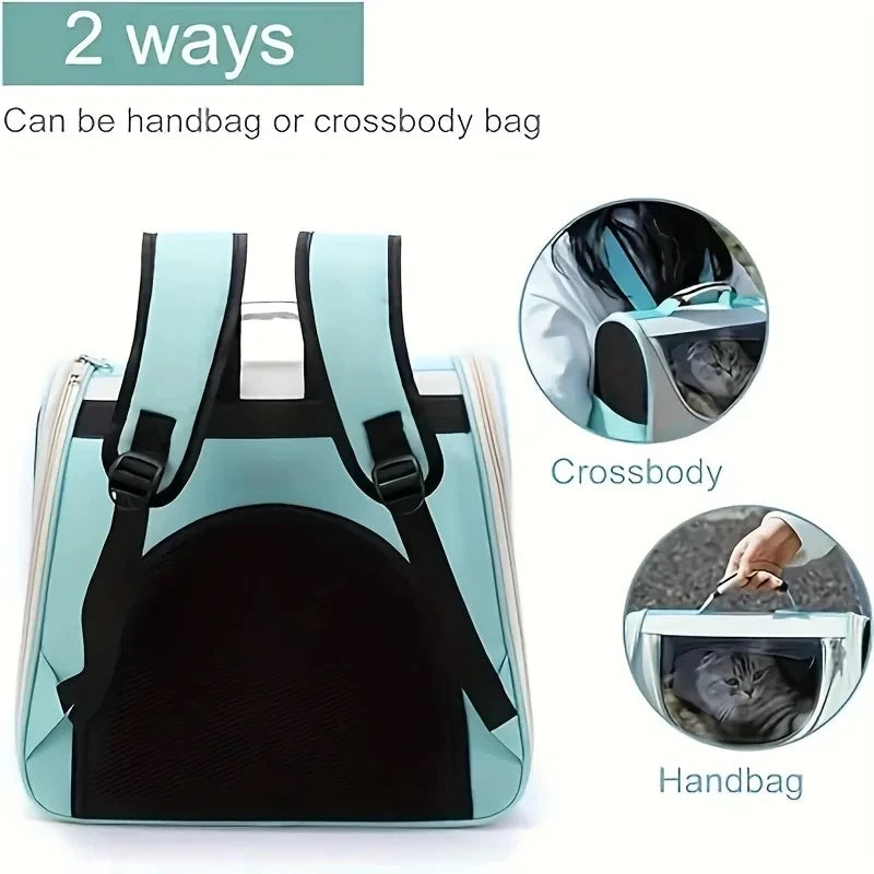 Pet Backpack 8kg Foldable Oxford PVC Carrier with Mesh Ventilation and Zip Closure - Green