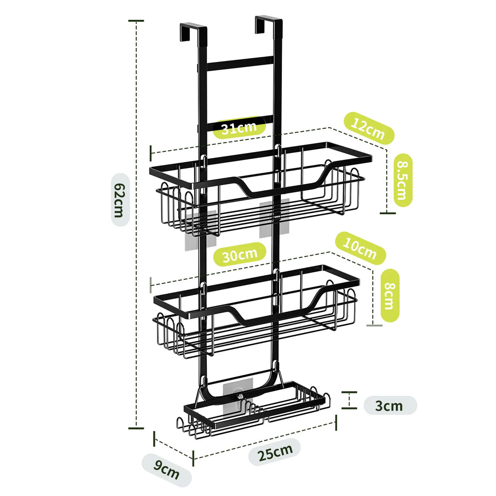 3-Layer Drill-Free Over-Door Bathroom Storage Shelf Hanging Organizer
