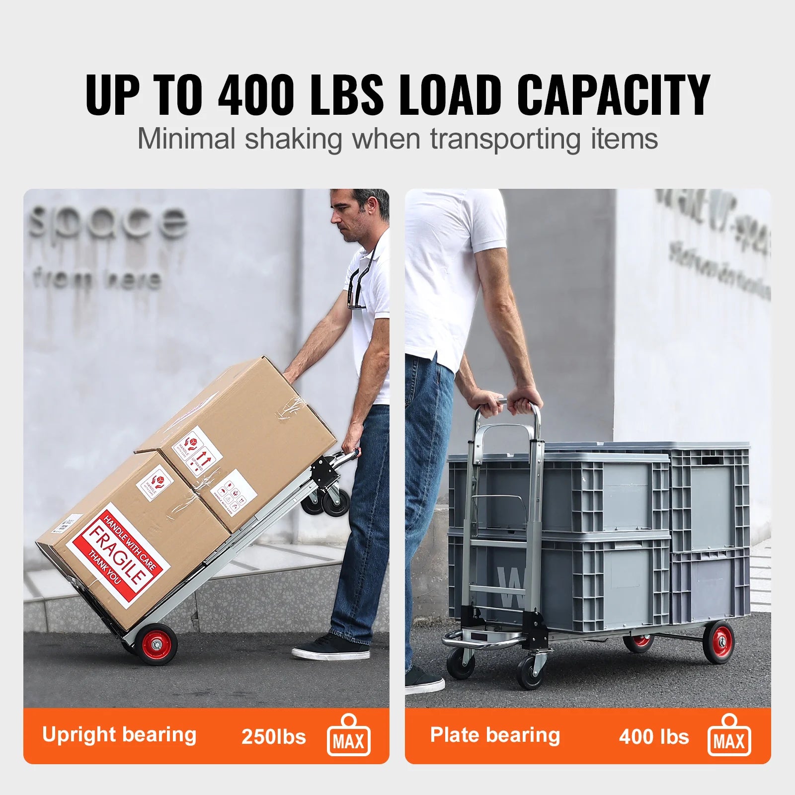 Folding Hand Truck Convertible 2 In 1 Utility Dolly Cart 181kg Capacity – Silver