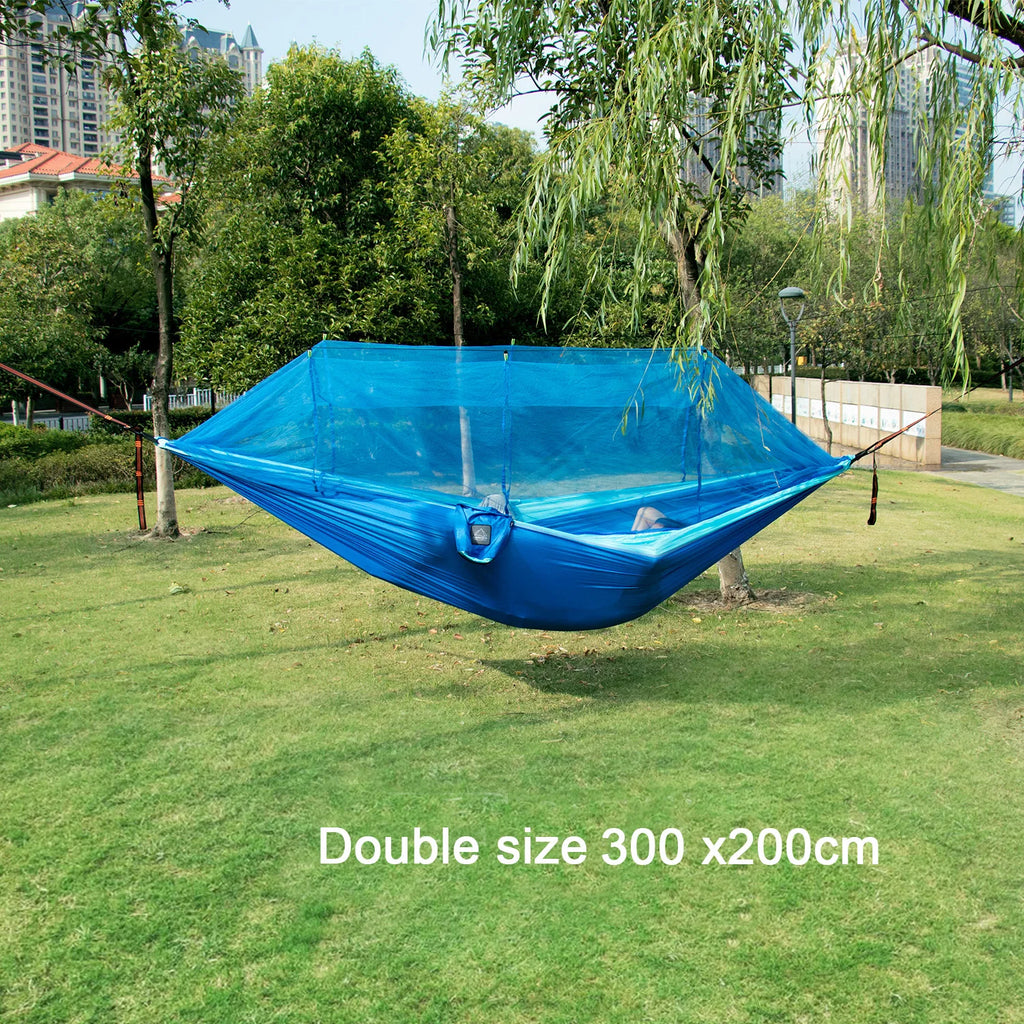 Camping Hammock Double Size Portable Nylon Hanging Bed with Mosquito Net 300cm - Army Green
