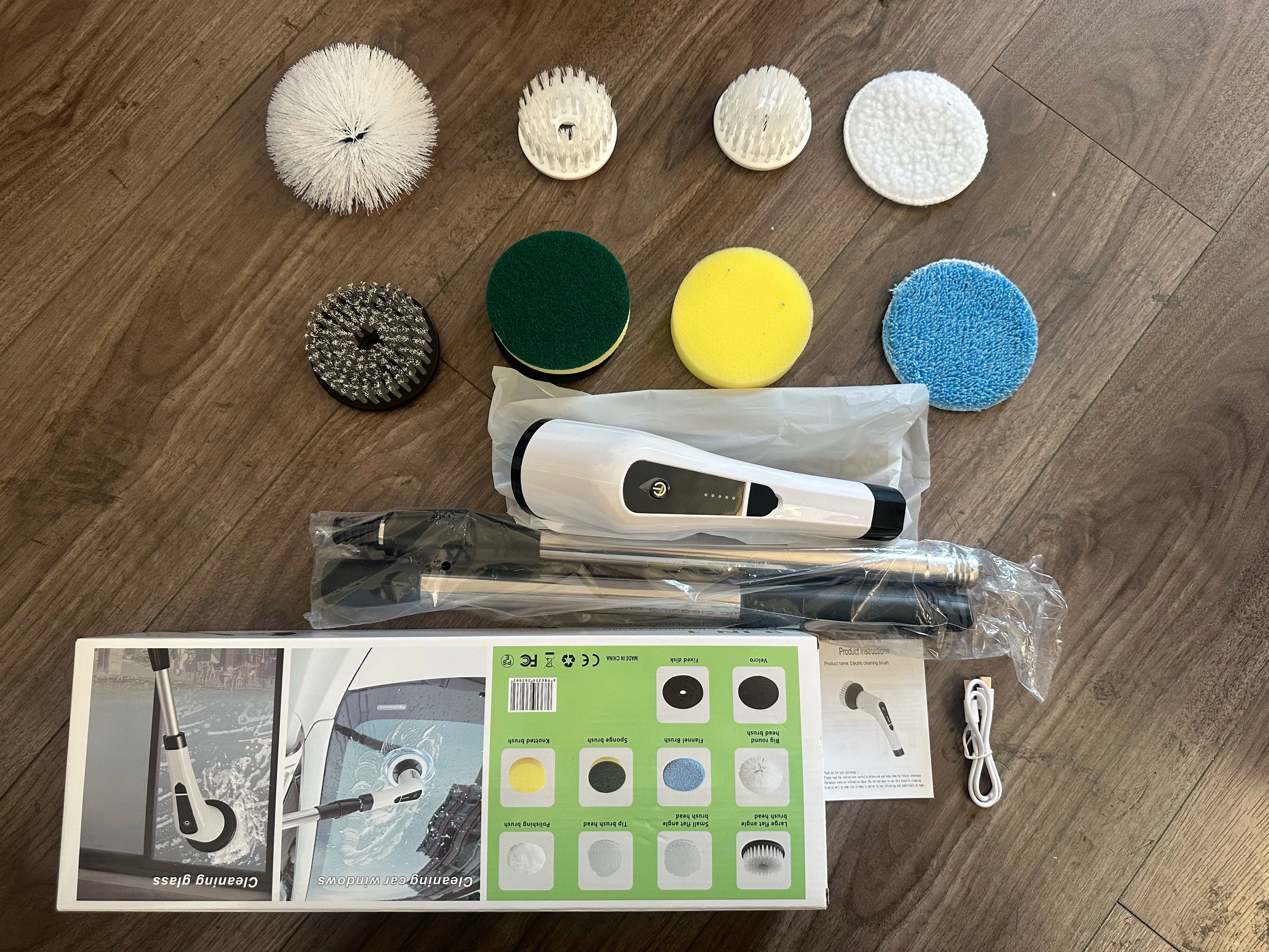 Electric Cleaning Brush Wireless Rotary Scrubber with 8 Replaceable Heads White