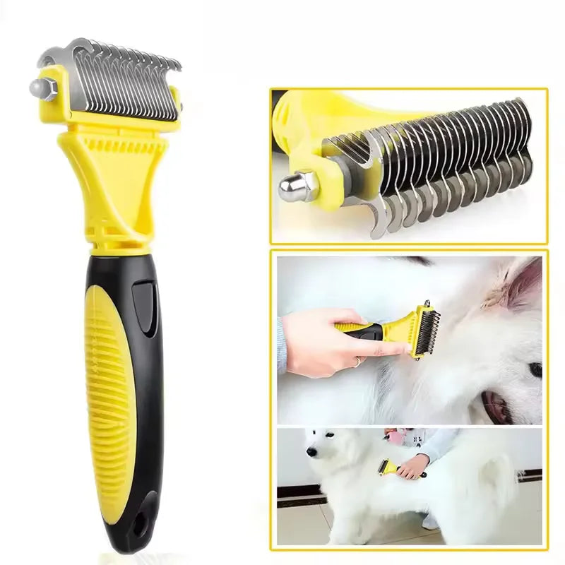 Pet Grooming Brush Double Sided Undercoat Rake Detangling Hair Removal Comb for Dogs and Cats