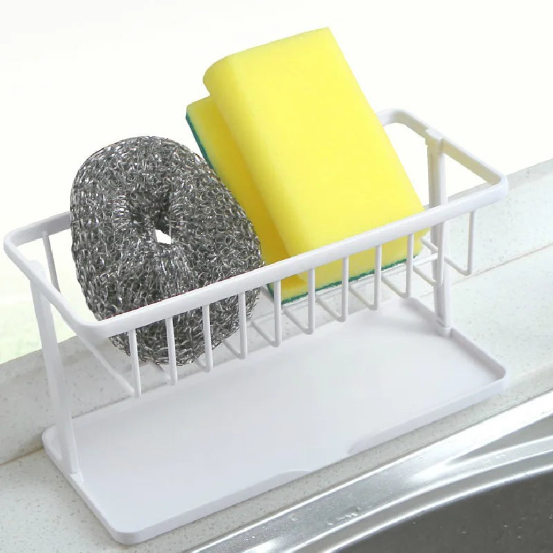 Sink Drain Rack Soap Sponge Storage Organizer ABS Kitchen Bathroom Shelf - White
