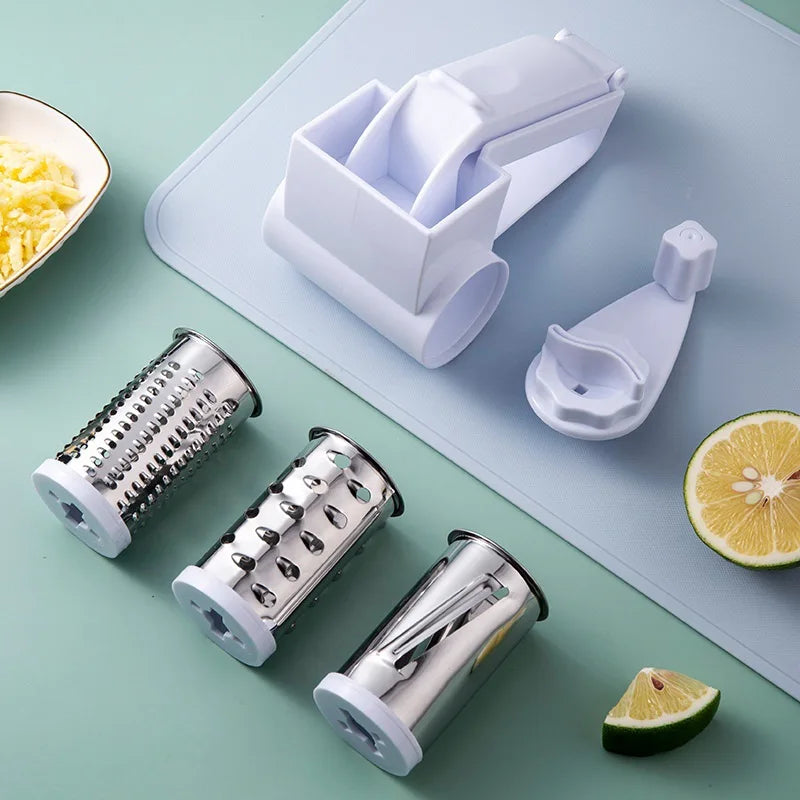 3 in 1 Manual Rotary Cheese Grater Hand Crank Kitchen Food Slicer and Shredder - White