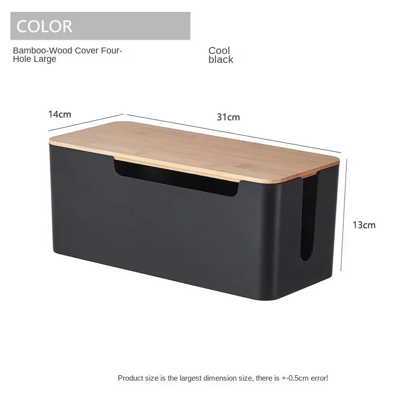 Wooden Office Cable Storage Box Power Strip Organizer – Black