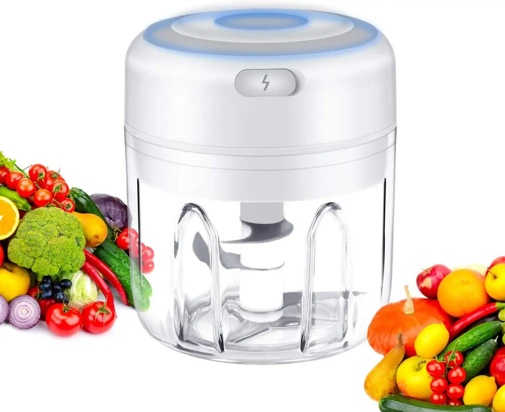 Electric Mini Garlic Chopper USB Rechargeable Food Processor Vegetable Onion Mincer – White