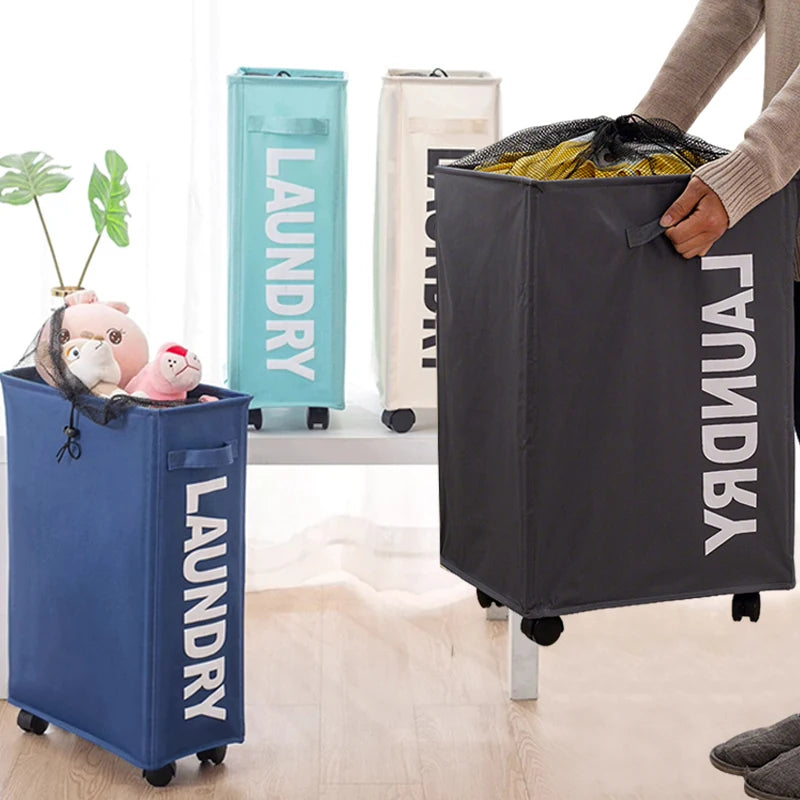 Large Capacity Rolling Laundry Basket Foldable Storage Bag – Black