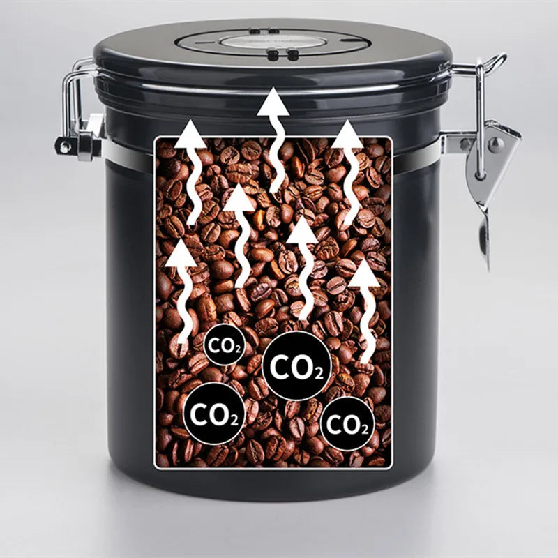 Coffee Storage Canister 1.8L Stainless Steel Airtight Container with Modern Design for Kitchen - Brown