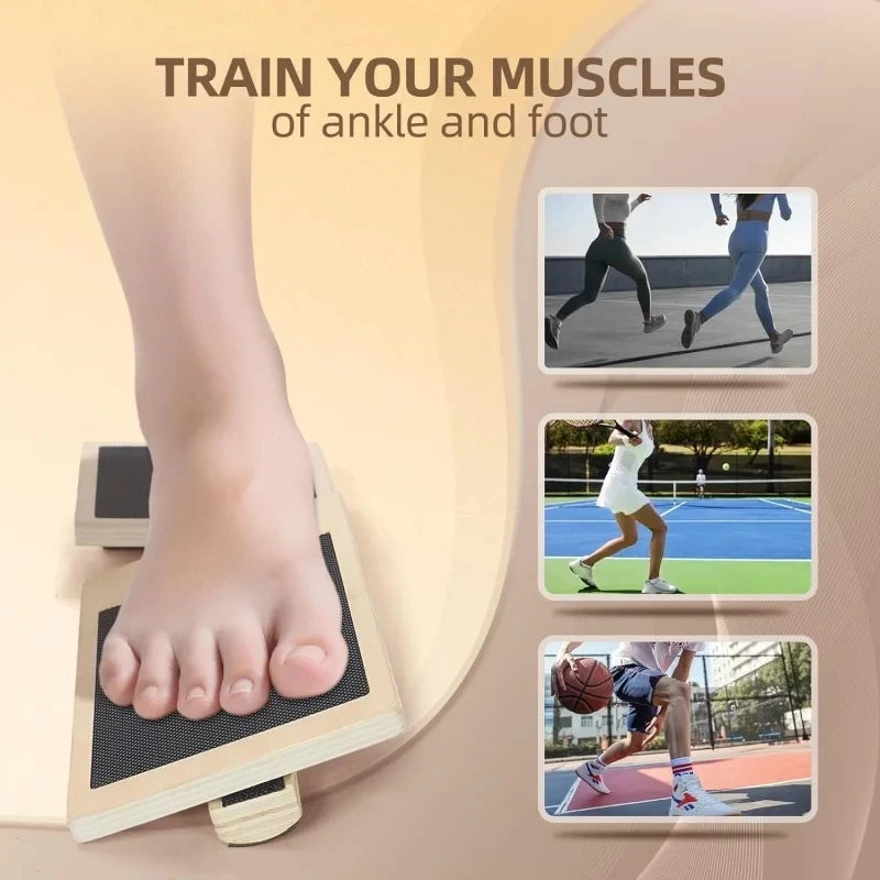 Wooden Balance Board Single Foot Trainer Ankle Strength and Stability Exercise Tool - Black Beige