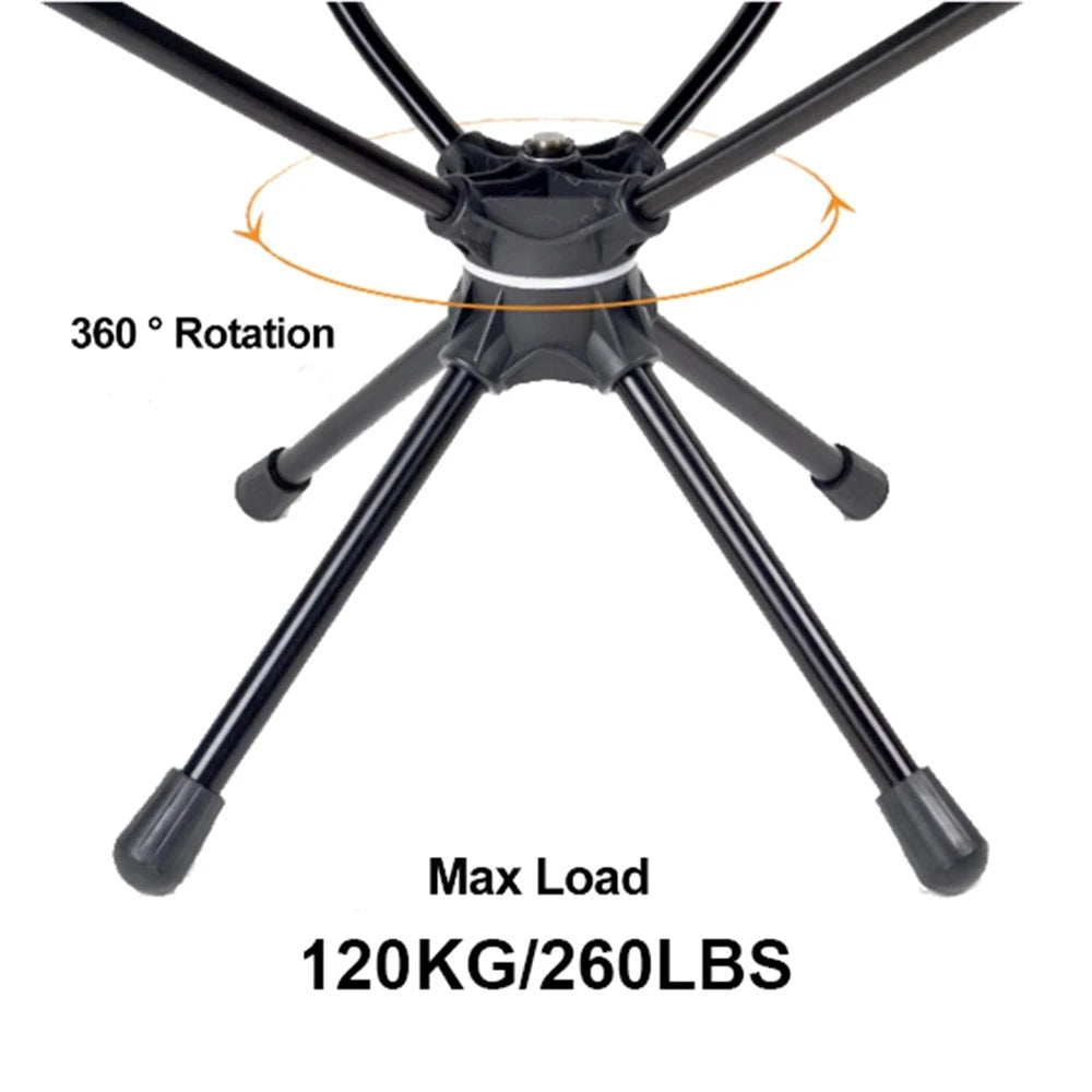 Camping Folding Chair 140kg Capacity Swivel Seat Portable Outdoor Stool – Black