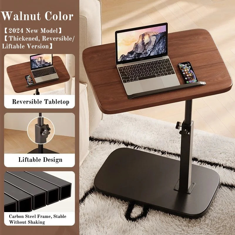Foldable Laptop Desk – Adjustable Height C-Shape Side Table - Walnut