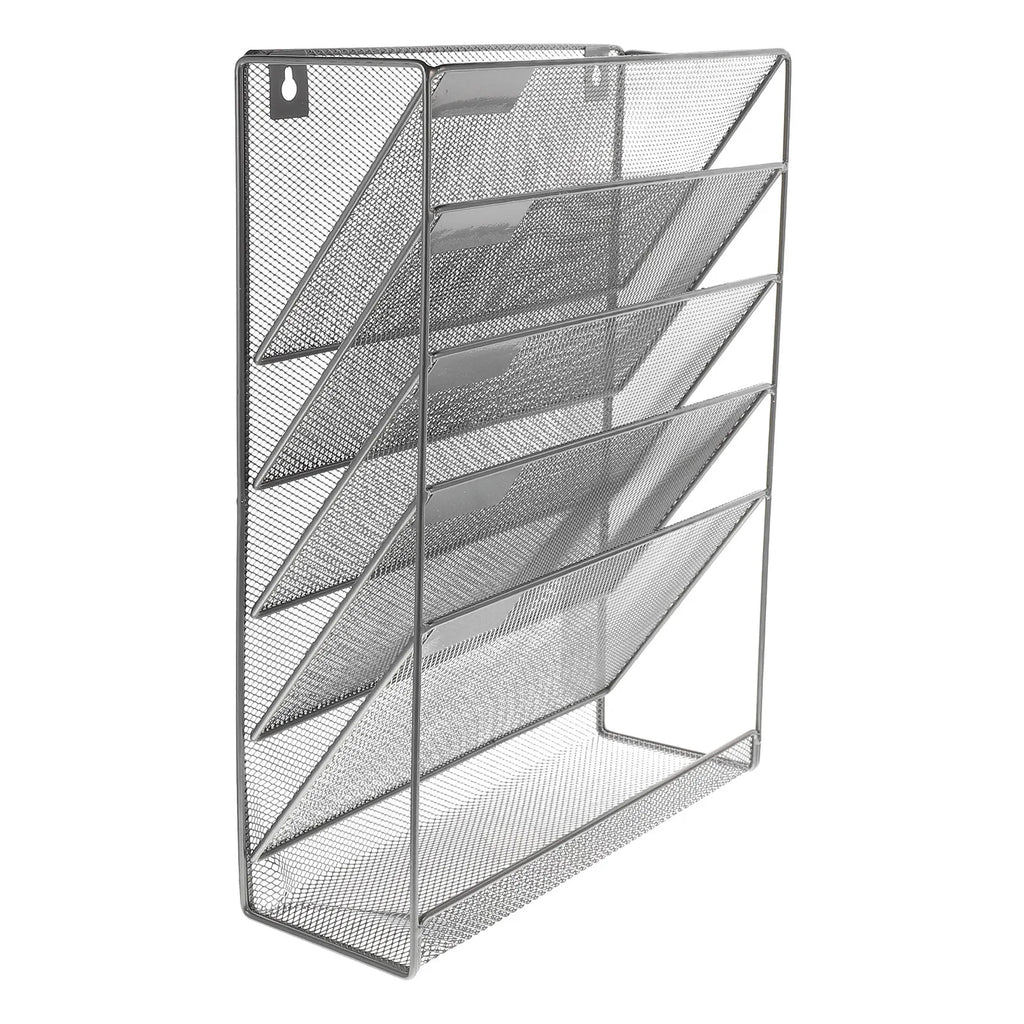 Heavy Duty Wall Mounted Iron File Rack 40.5 cm Multi Layer Document Organizer Shelf - Silver