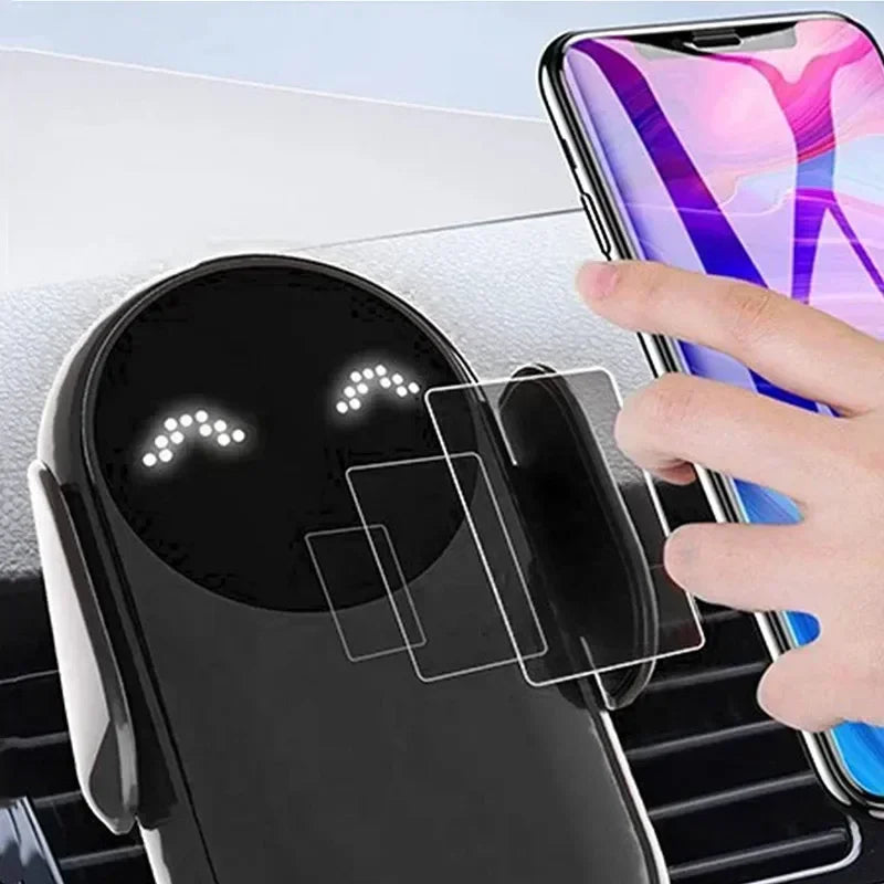 Phone Holder 15W Wireless Charging Infrared Auto Clamping Dashboard Air Vent Mount 360° Rotating - Red