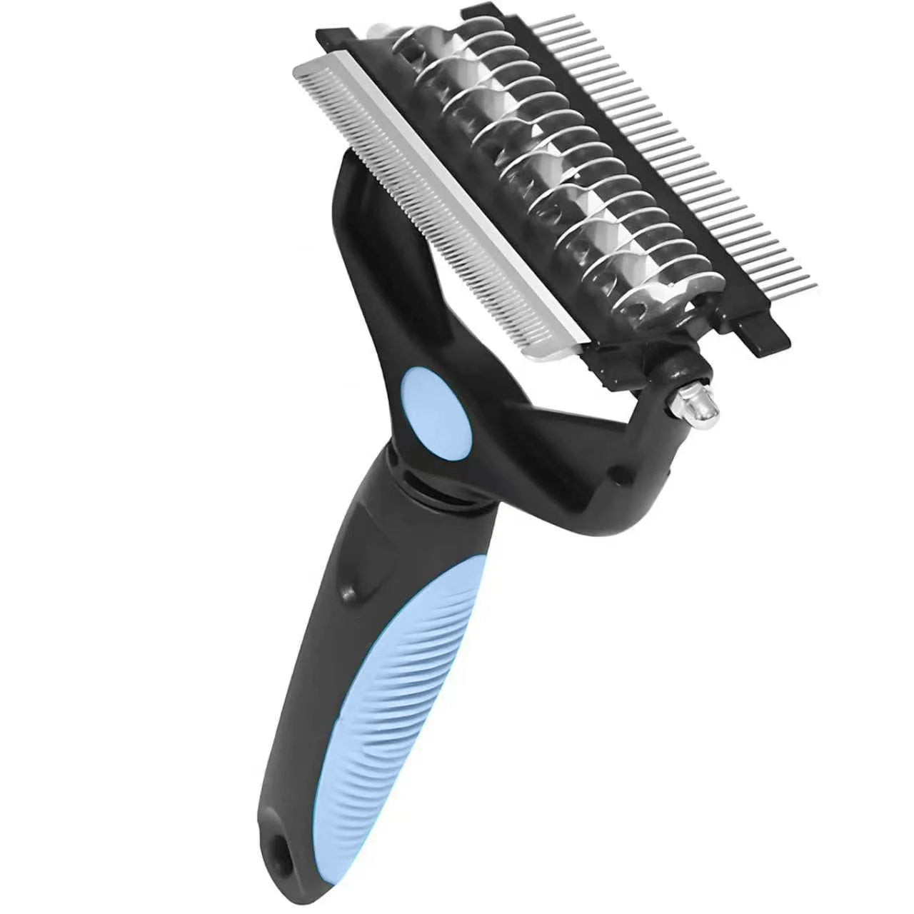 Pet Grooming Comb 3 in 1 Stainless Steel Undercoat Rake Shedding Detangling Brush for Dogs - Blue