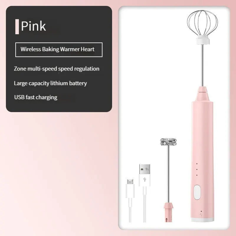 Electric Milk Frother 3-Speed USB Rechargeable Egg Beater Foam Maker – Pink