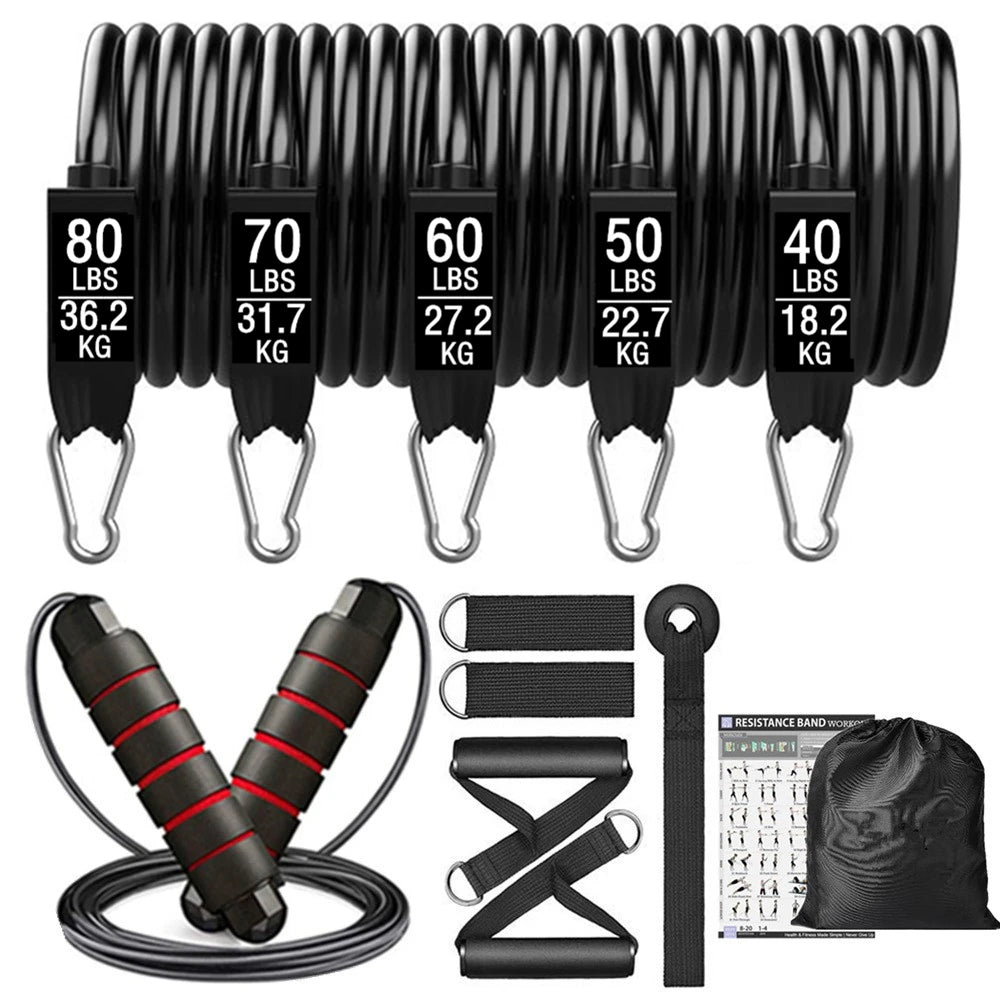 Resistance Bands Set Stackable Elastic Tubes Workout Kit with Door Anchor and Ankle Straps - 17pcs