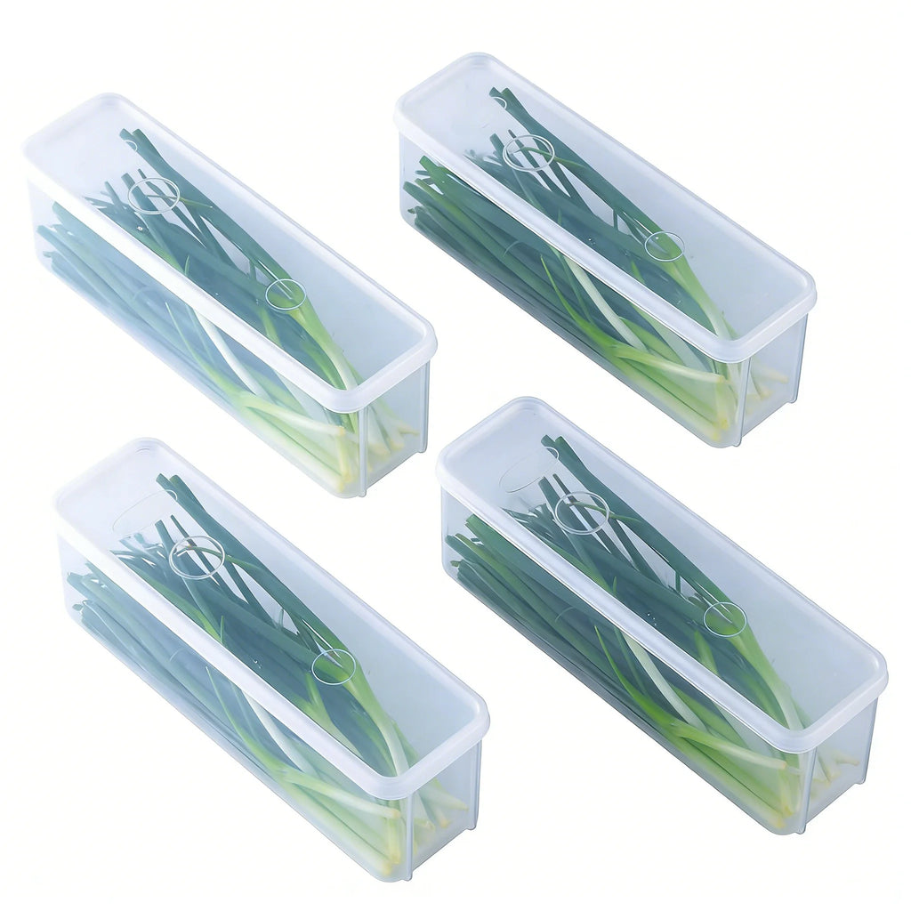 4-Piece 25cm Green Onion Fresh-Keeping Storage Box Refrigerator Container with Lids