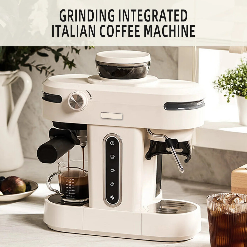Coffee Machine Semi Automatic Espresso Maker with Integrated Grinder and Steam Wand – Black