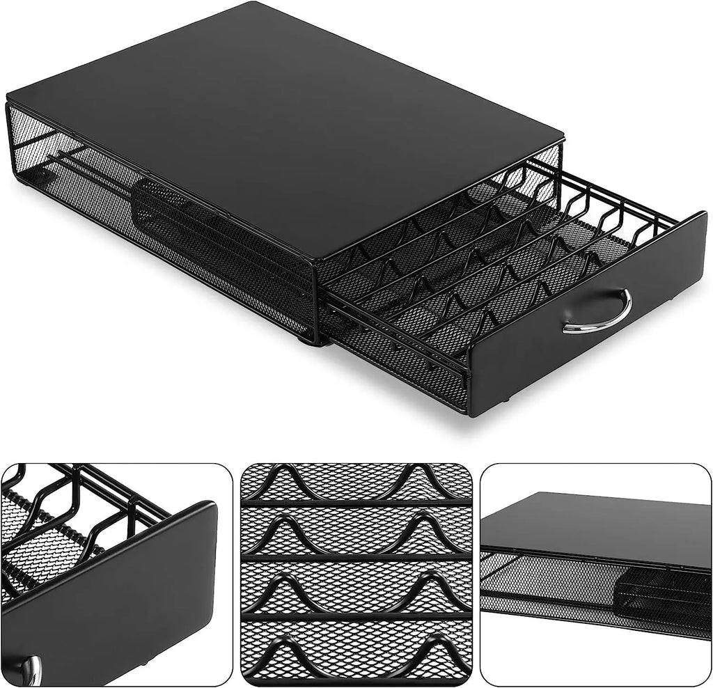 Coffee Capsule Holder Drawer 40 Pod Metal Storage Rack 39cm – Black