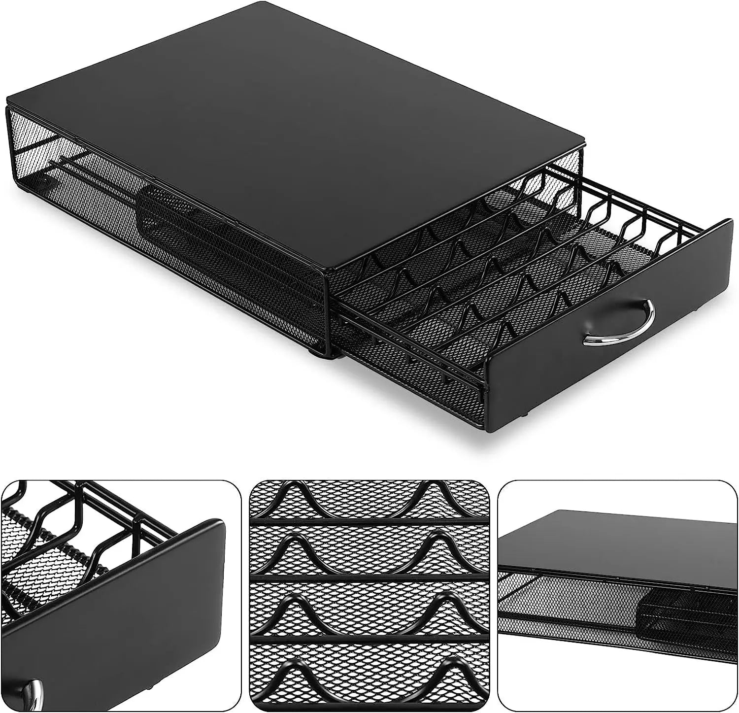 Coffee Capsule Holder Drawer 40 Pod Metal Storage Rack 39cm – Black