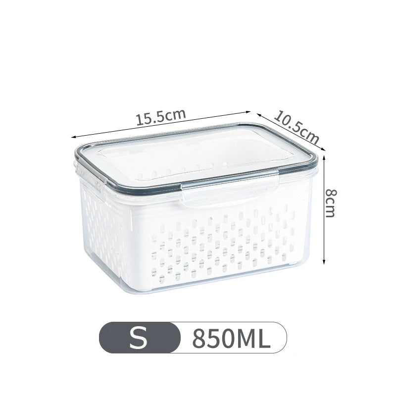 850ml Refrigerator Food Storage Container with Lid & Drain Basket