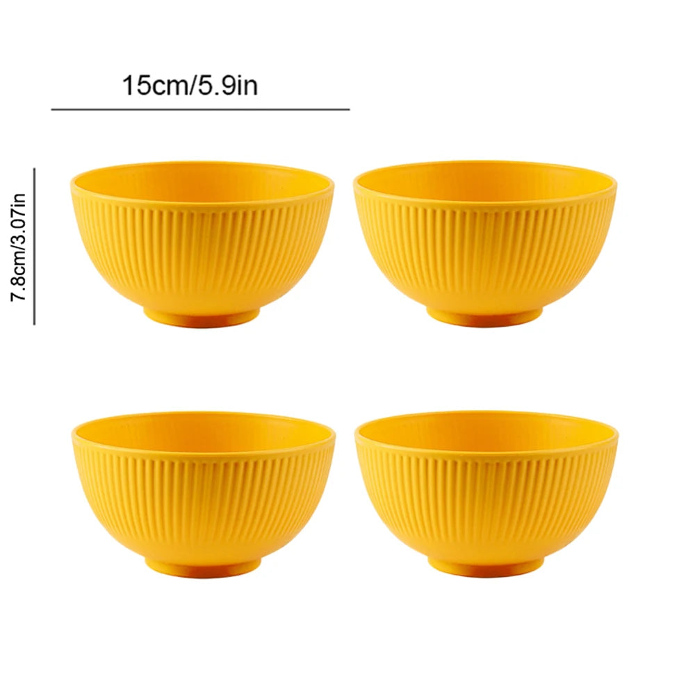 4 Piece Wheat Straw Bowl Set Shatter Resistant Reusable Serving Bowls for Home and Dining – Yellow