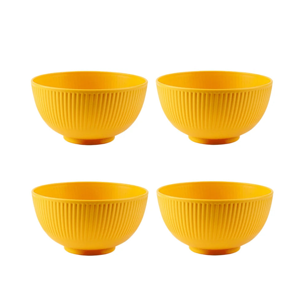4 Piece Wheat Straw Bowl Set Shatter Resistant Reusable Serving Bowls for Home and Dining – Yellow