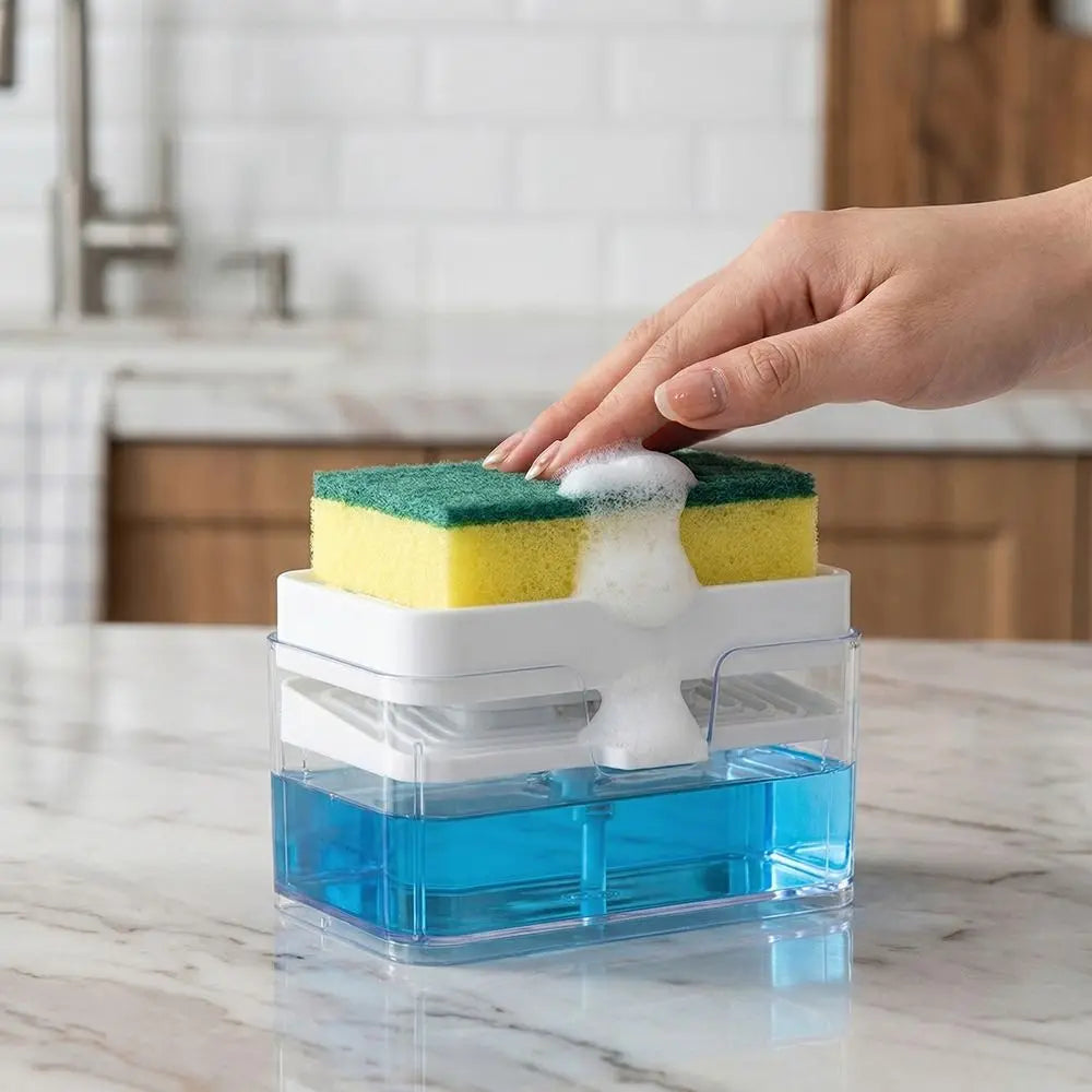 Dish Soap Dispenser 13.5cm Press Type Sponge Holder - White