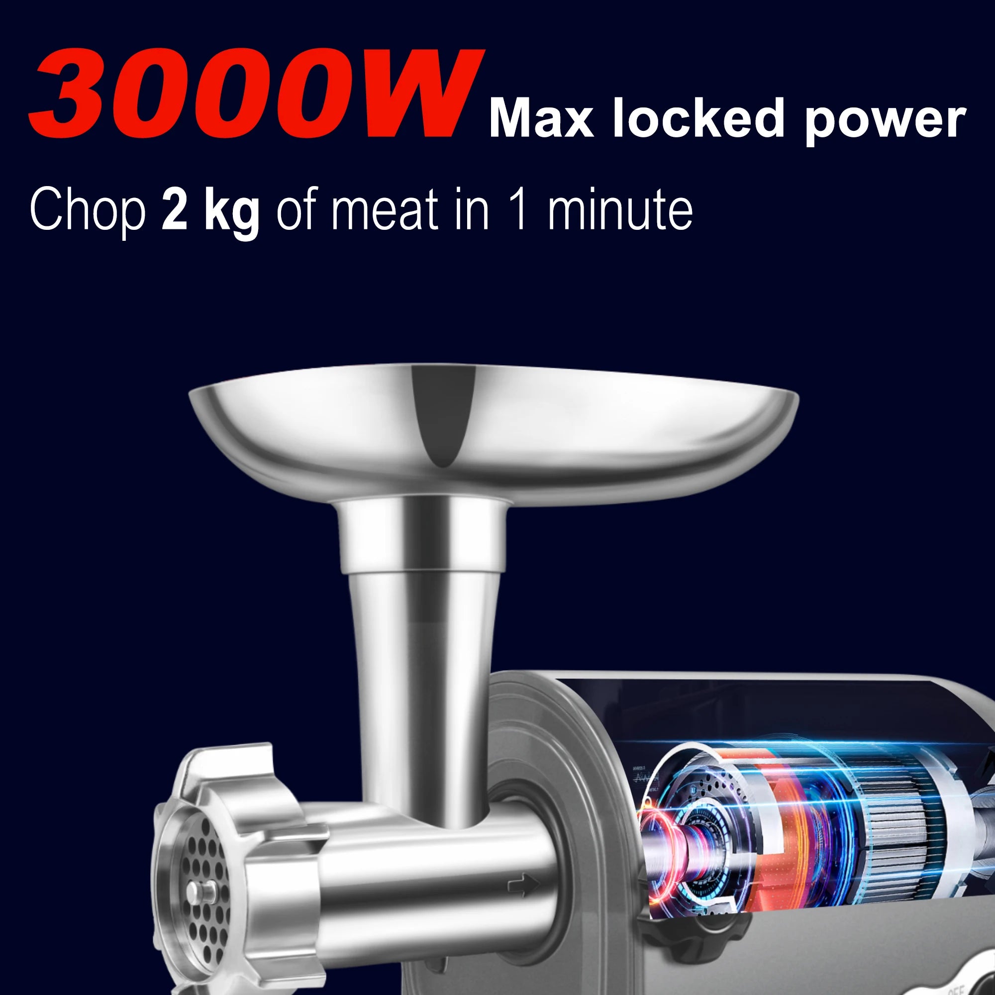 Electric Meat Mincer 3000W Heavy Duty Stainless Steel Food Processor – Silver