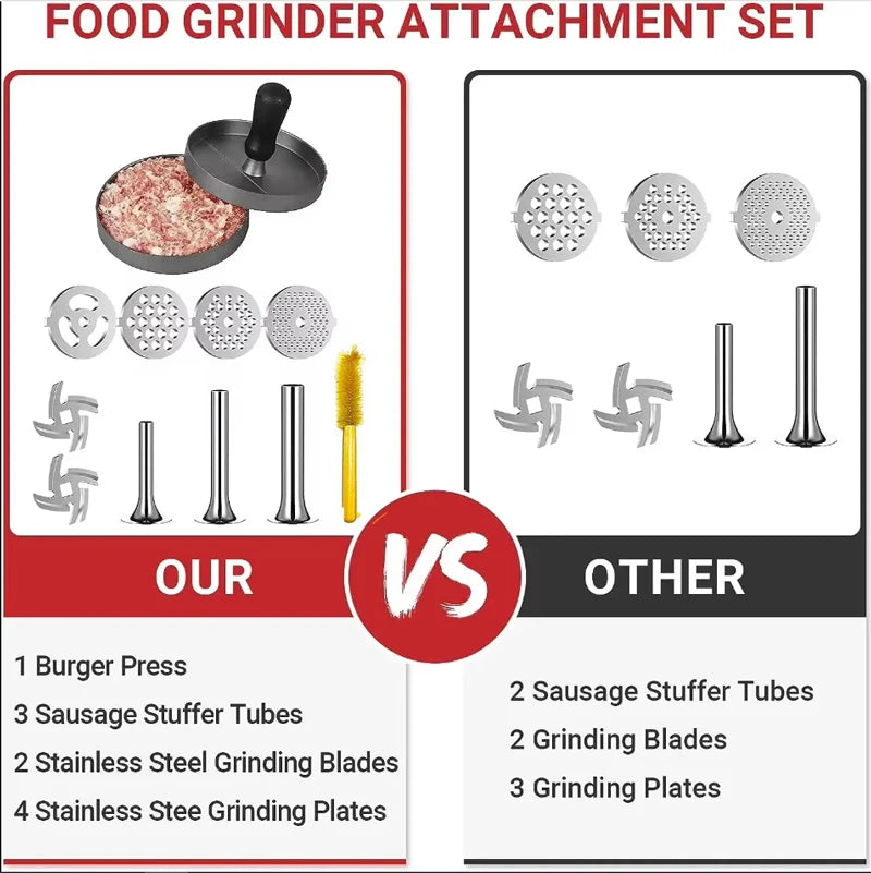 Metal Meat Grinder Attachment with Sausage Stuffer for Stand Mixer 2nd Gen 7-Piece Set