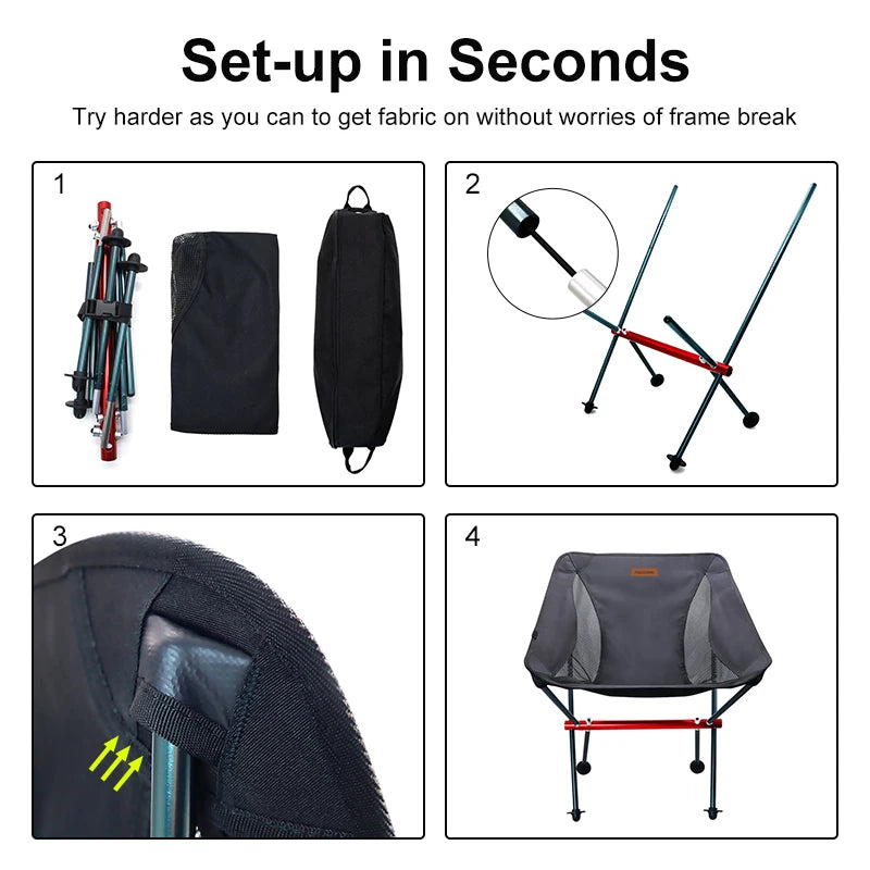 Camping Folding Chair 1.3kg Ultralight High Back Portable Outdoor Seat – Black