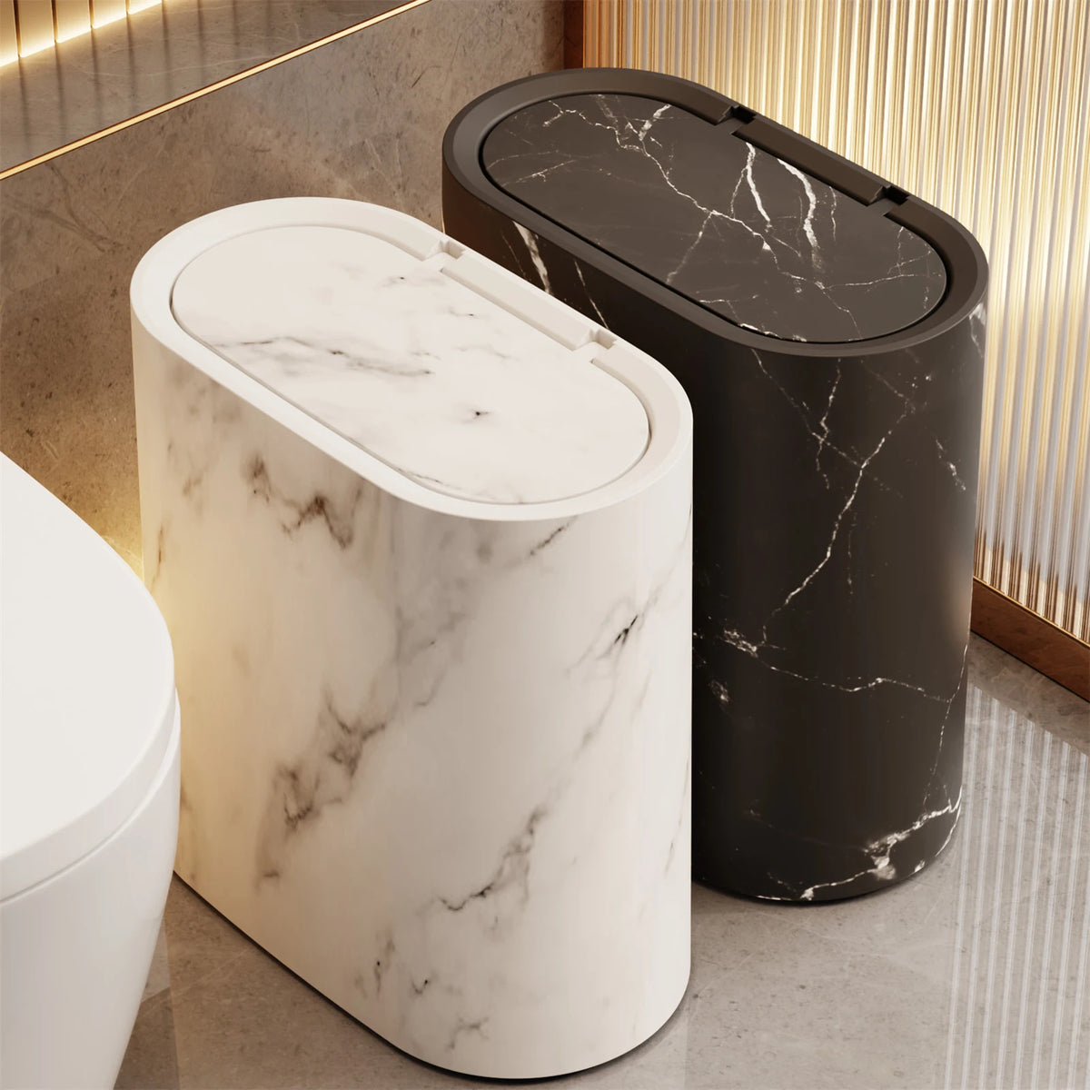 Rubbish Bin with Rolling Lid 29 × 29.5 × 16 cm PVC Bathroom Waste Bin - White